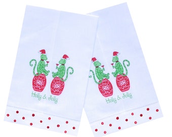 Chinoiserie Christmas | Monkey Linen Guest Towel | Holiday Hostess Gift |