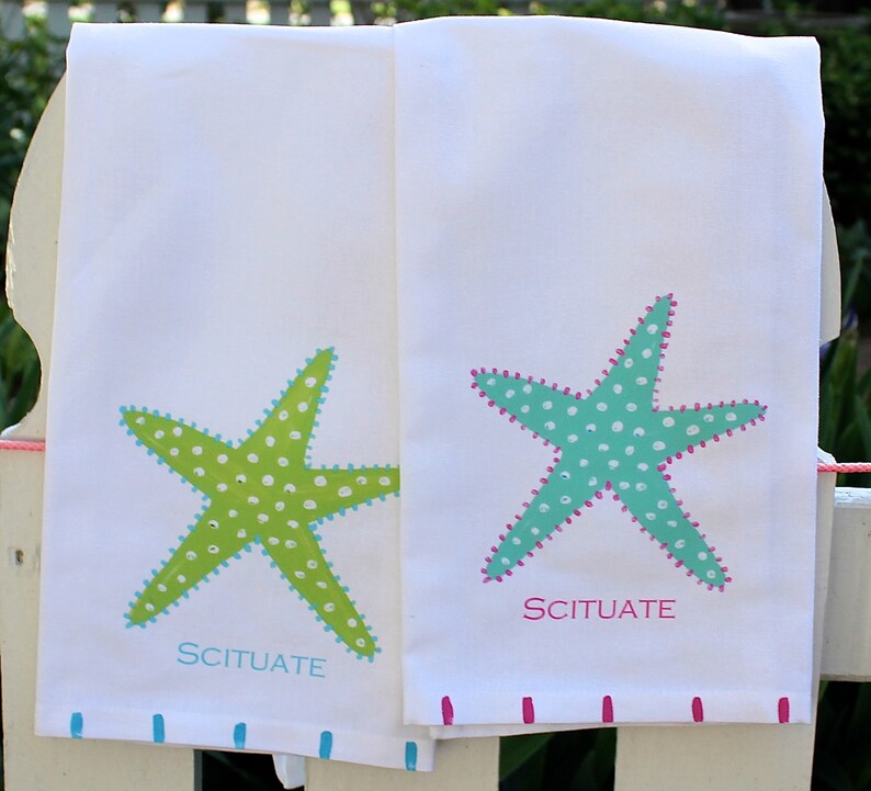 Lime Green Turquoise Starfish Beach Kitchen Tea Towel Etsy