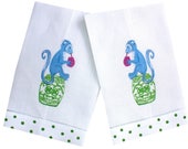 Chinoiserie Monkey Linen Guest Towel Set: Whimsical Powder Room Decor