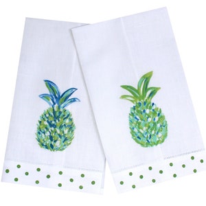 Blue and Green Pineapple Line Guest Towel