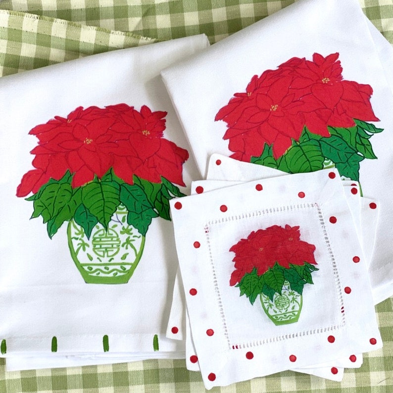 Christmas Chinoiserie Poinsettia Holiday Cocktail Napkins