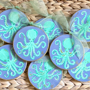 Turquoise Octopus Coastal Christmas Ornament