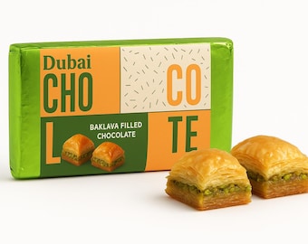 Dubai Baklava Filled Chocolate, Pistachio Luxury Candy Gift Box