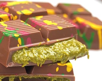 Barra de auténtico chocolate de Dubái, hecha a mano, con relleno de pistacho Kadayif