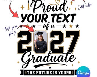 Proud 2027 Graduate CANVA Aanpasbare Sjabloon, Afstuderen 2027 SVG, Proud Senior SVG, Afstudeerfoto 2027, Trots Familie Afstudeerfotolijst