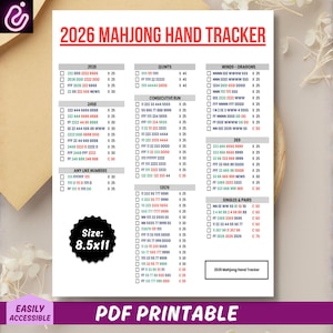 2026 Mahjong Hand Tracker, American Mahjong Printable, Mah Jongg, Mahjong scorecard, Mahjong tiles, Mahjong Game Night, PDF Digital Download