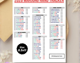 2026 麻雀ハンド トラッカー、印刷可能なアメリカン麻雀、麻雀、麻雀スコアカード、麻雀牌、麻雀ゲーム ナイト、PDF デジタル ダウンロード