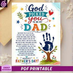 Father’s Day Handprint Craft Printable, Christian Handprint Poem Gift for Dad, Kids DIY Father's Day Keepsake, Preschool Craft  PDF Download