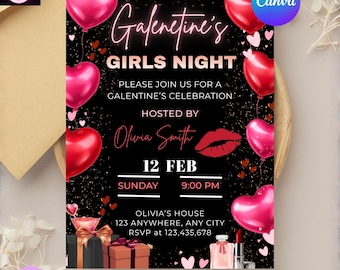 Galentine's Girls Night Invitation, Friends Valentines Dinner Invite, Digital Valentine Invitation, Galentines Day Evite, Instant Download