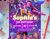 Editable Birthday Invitation, Anime Theme party, Anime Invite, Birthday Party, Kids Birthday Invite, Canva Template, Kpop Birthday Invite