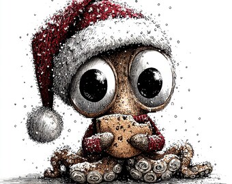 57 świątecznych naklejek z ośmiornicami w formacie PNG – urocze świąteczne grafiki clipart, wesołe, kawaii świąteczne wzory, do pobrania natychmiast