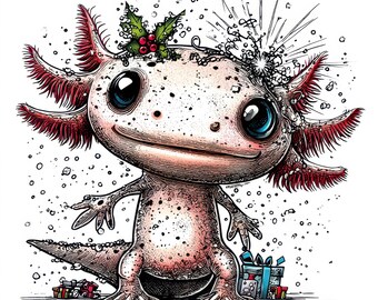 78 świątecznych postaci – uroczy zestaw świąteczny z aksolotlem, wesoła, kawaiiowa sztuka świąteczna, pakiet świątecznych ilustracji