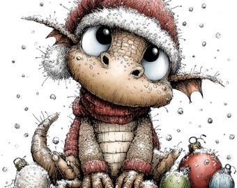 40 świątecznych smoków – leśne zwierzęta bożonarodzeniowe, urocze ilustracje świąteczne, świąteczne jpeg 300 dpi – pobieranie cyfrowe