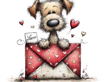 30 PNG Clipart na Kopercie Walentynkowej Szczeniak – Uroczy PNG na Walentynki z Kopertą Miłosną do Kartek i Projektów dla Dzieci