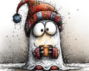 20 uroczych ilustracji świątecznych duchów – wesołych, kawaii, świątecznych postaci, pakiet clipartów – do pobrania w wersji cyfrowej