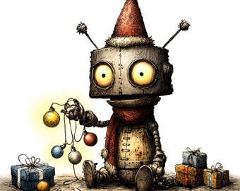 108 świątecznych robotów, pakiet świątecznych JPEG 300 dpi – urocze ilustracje świąteczne, wesoły zestaw świątecznych clipartów kawaii