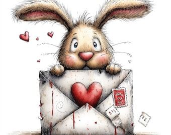 30 PNG Walentynkowa Koperta Clipart Króliczek – Urocze, Fantazyjne Listy Walentynkowe PNG do Kartek dla Dzieci i Projektów Miłosnych