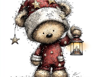 66 JPG – Świąteczny miś w formie clipartu | Grafika świąteczna w wysokiej rozdzielczości (do pobrania cyfrowego)