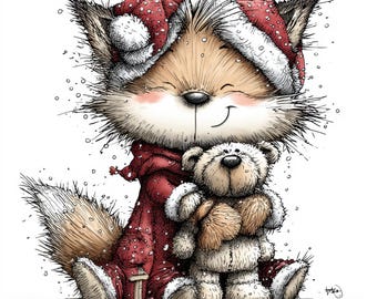 78 Leśny świąteczny lis Klipart – Uroczy zestaw świąteczny, pakiet świątecznych ilustracji