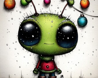 65 uroczych świątecznych pakietów z kosmitami – wesołych, świątecznych grafik, ilustracje świąteczne, natychmiastowe pobieranie