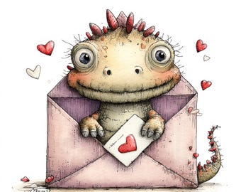 30 PNG Walentynkowa Koperta Clipart Dinozaur – Urocze, Fantastyczne Walentynki PNG dla Dzieci Miłość Wzory