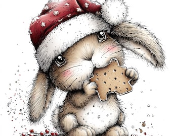 Zestaw 108 świątecznych klipartów z króliczkiem – uroczy świąteczny królik w formacie PNG do sublimacji, rękodzieła i druku