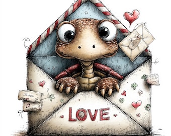 84 PNG Walentynkowa Koperta Clipart Żółw – Uroczy Walentynkowy PNG, Fantazyjna Koperta Miłosna dla Dzieci Projekty