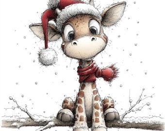 21 Żyrafy Wesołe Kawaii Świąteczne Clipart – Urocze świąteczne postacie PNG, Natychmiastowe pobranie cyfrowe