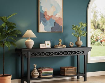 Farmhouse Console Table 70.8" Narrow Sofa Table with Storage Entryway Wood Table