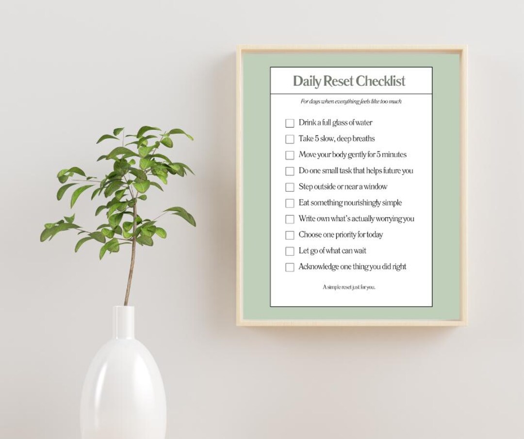 Daily Reset Checklist | Printable Productivity & Self-care Planner PDF ...