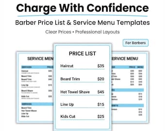 Barbershop Price List & Service Menu Templates | Clean Minimal Barber Pricing Menu | Editable Digital Download
