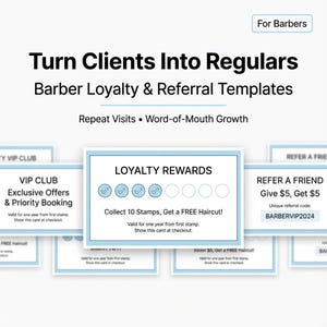 Barber Loyalty & Referral Card Templates | Client Retention and Referral Program | Clean Minimal Barber Templates