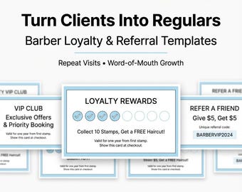 Barber Loyalty & Referral Card Templates | Client Retention and Referral Program | Clean Minimal Barber Templates