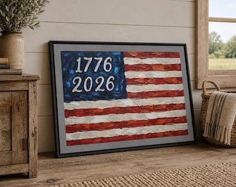 Arte mural en lienzo con la bandera estadounidense (1776-2026) / Decoración patriótica americana del 250.º aniversario de EE. UU. / Disponible con o sin marco