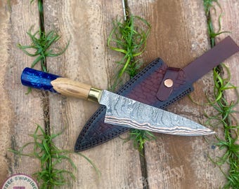 Handmade Kitchen Knife with Olive Wood Handle | Forged Cooking Knife | Collectible Gift for Chef