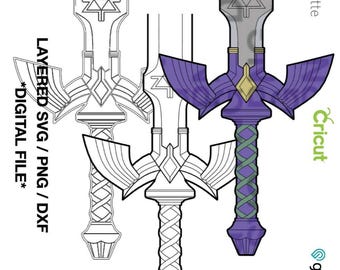 Spada Suprema a strati colorati The Legend of Zelda - SVG-PNG-DXF - File di taglio per Cricut-Silhouette