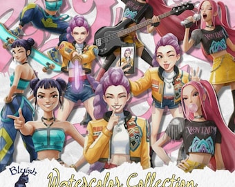 K-pop Idols Watercolor PNG Cliparts Bundle, Digital Kit (Digital Download)