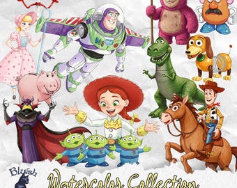 Toy Story Watercolor Clipart, 128 PNG Images (Digital Download)