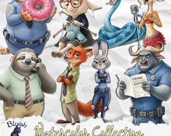 Zootopia 2 Watercolor PNG Cliparts Bundle, Printable Images, Animal Graphics, Sublimation (Digital Download)