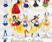 Sailor Girls Watercolor Clipart PNG Bundle (Digital Download)