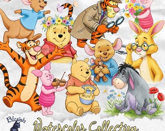 Winnie The Pooh Watercolor PNG Cliparts, Printable Images, cartoon graphics, sublimation, DIGITAL DOWNLOAD