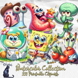 Yellow Sponge Watercolor PNG SVG Cliparts, Printable Images, cartoon graphics, sublimation, Digital Download