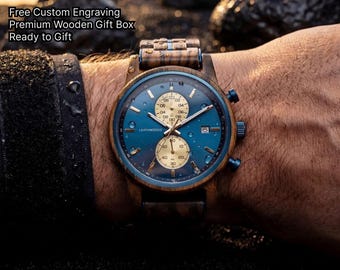 Personalisierte & gravierte Holzuhr für Herren | Individuelles Geschenk für Ihn | Jahrestag Geschenk für Ehemann | Geburtstagsgeschenk | Einzigartige Holzuhr