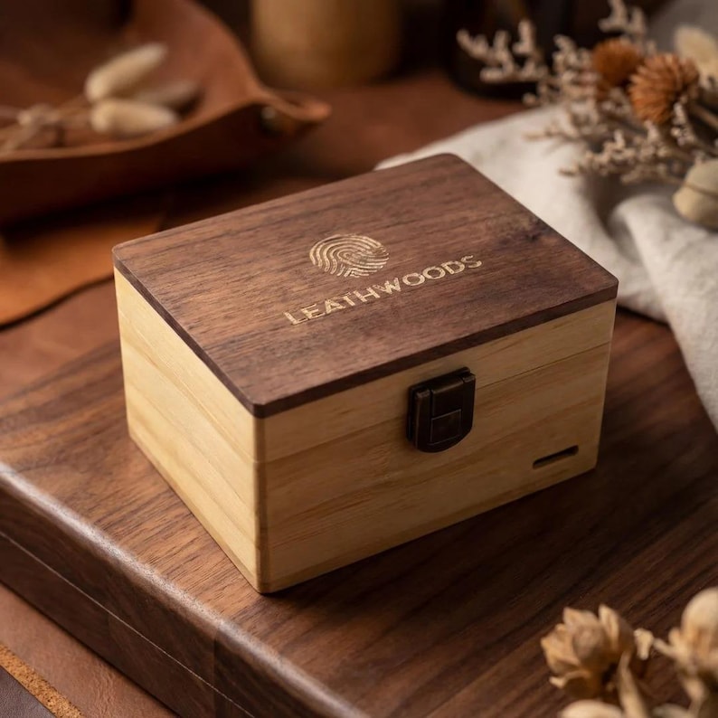 Personalized wooden watch presented in premium wooden gift box, ready to gift men’s watch for wedding or special occasion