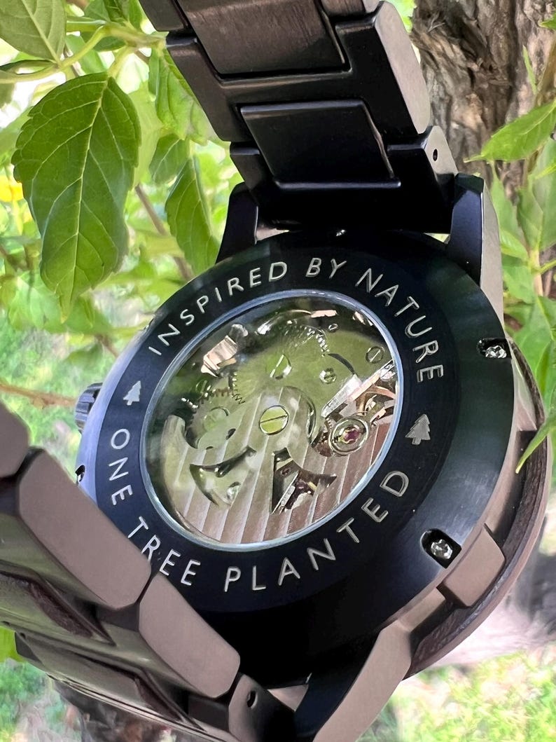 Back case of engraved wooden watch for men ready for custom personalization message