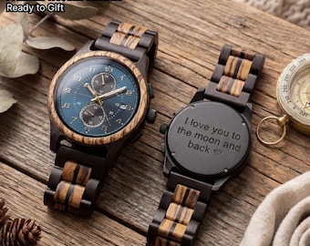 Personalized Watch for Men | Engraved Wooden Watch | Ebony Wood Watch | Anniversary Gift for Husband | Birthday Gift for Him | Groom Gift