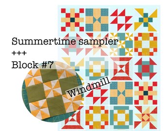 PDF pattern for ONE quilt block - Windmill - summertime sampler quilt along