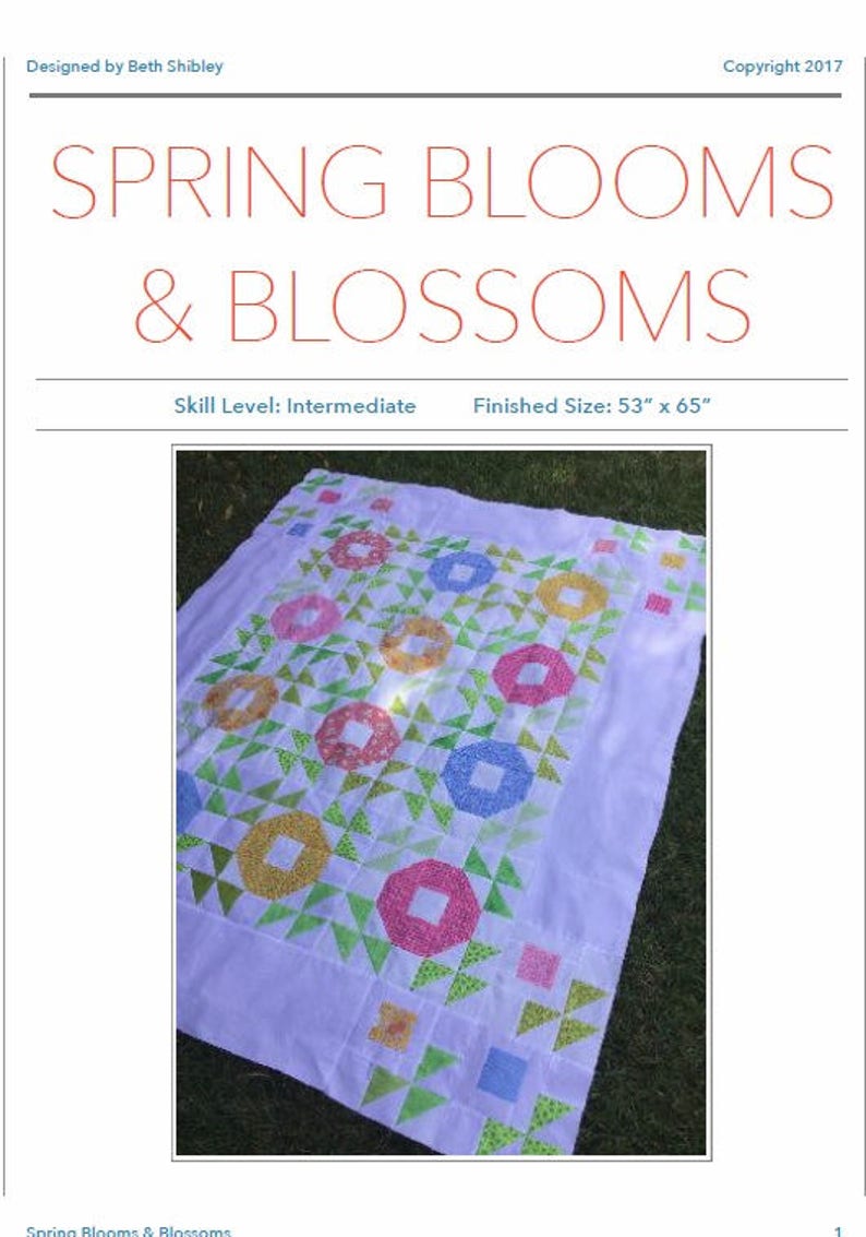 Quilt Pattern Spring Blooms and Blossoms 53 X 65 PDF File Instant