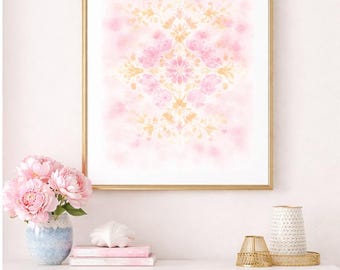 Arte digital con estampado primaveral rosa y amarillo