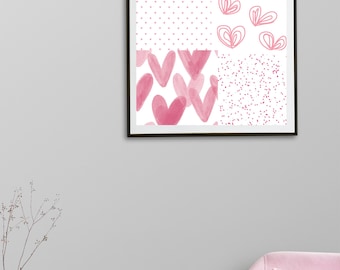 Arte de pared enmarcado con estampado rosa y blanco de San Valentín